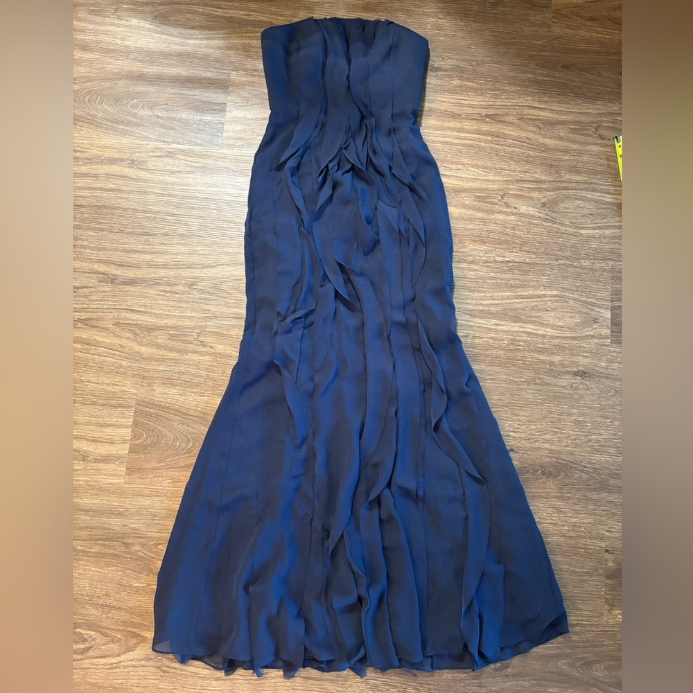 White by Vera Wang Strapless Navy Blue Dress chiffon gown bridesmaid 2 womens